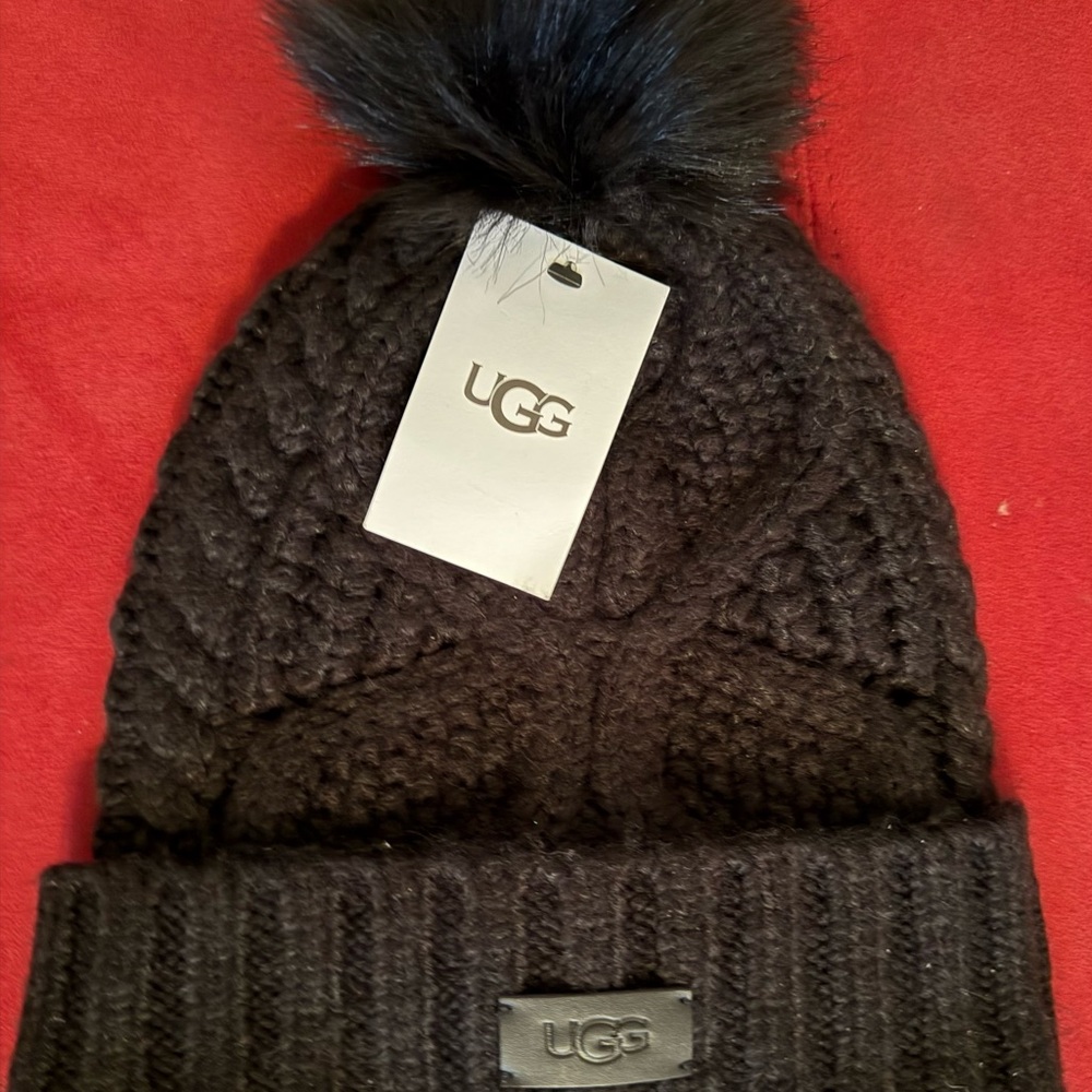 UGG Charcoal Knit Beanie with Pom